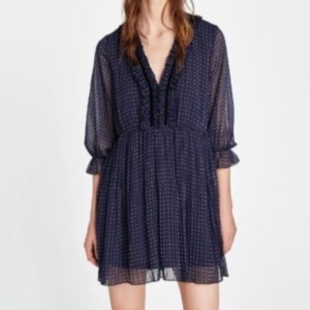 ZARA navy blue polka-dot dress